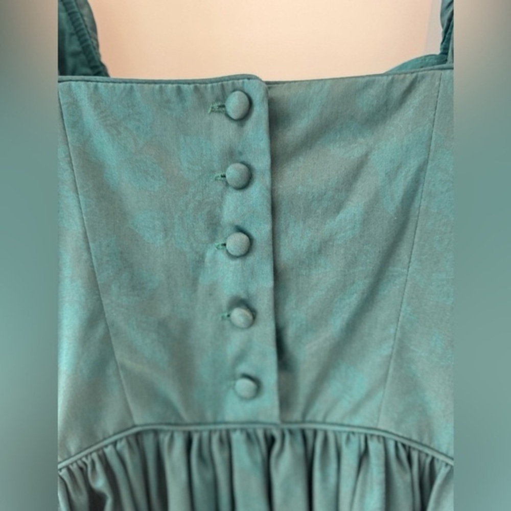 Laura Ashley Vintage Size 8 Teal Dress Puff Sleeves Maxi Cottagecore 100% Cotton - Picture 4 of 5